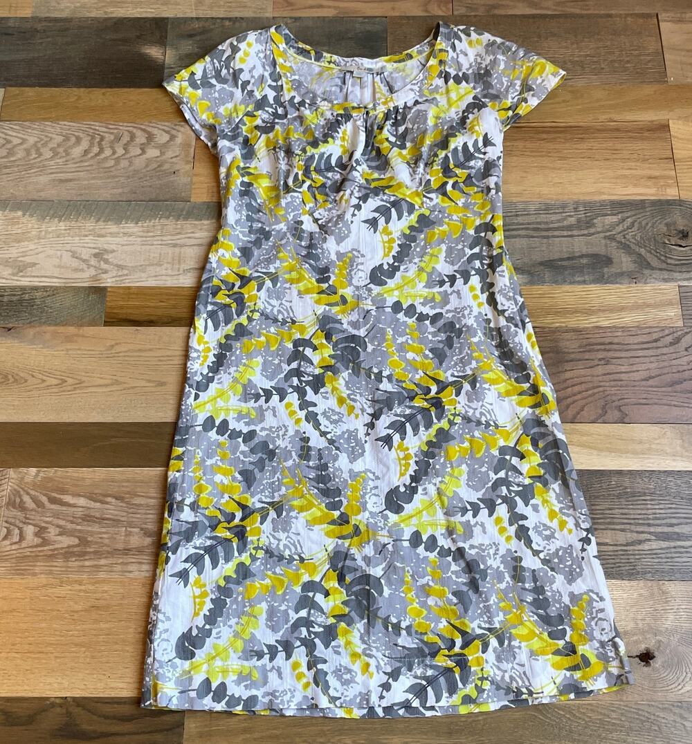 Boden Women's US 4R Cotton Floral Print Dress Yellow Gray Short Sleeve
